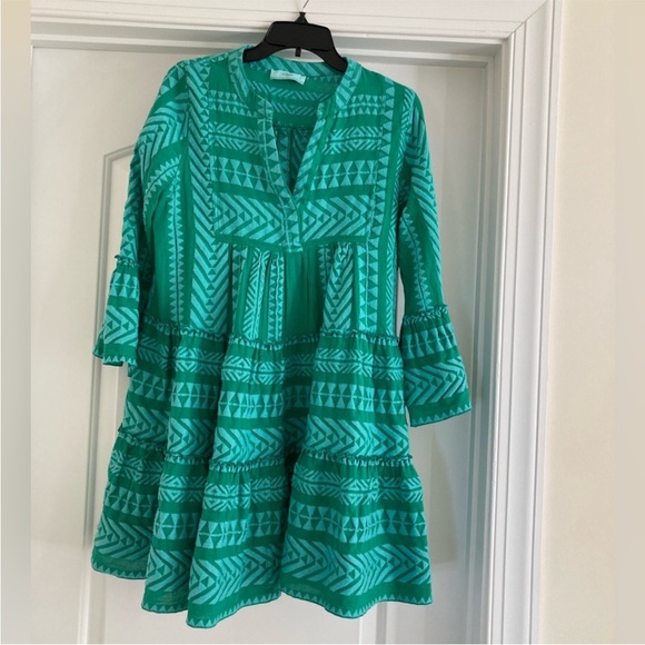 Anthropologie Devotion Twins Green embroidered Ella Tunic Patterned Dress Size M - Picture 6 of 12